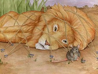 El ratoncillo, preso de terror, prometió al león que si le perdonaba la vida la...