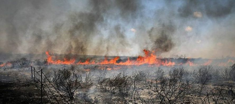 Ayer niños y adultos del kibutz Nir Am, especialmente afectado por la oleada de incendios...