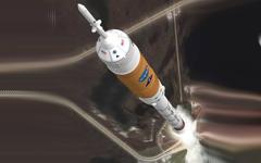 Imagen del Ares I, el vehículo de lanzamiento de tripulación de la NASA que...