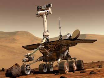 Uno de dos vehículos para explorar la superficie de Marte que aterrizaron en el planeta en...