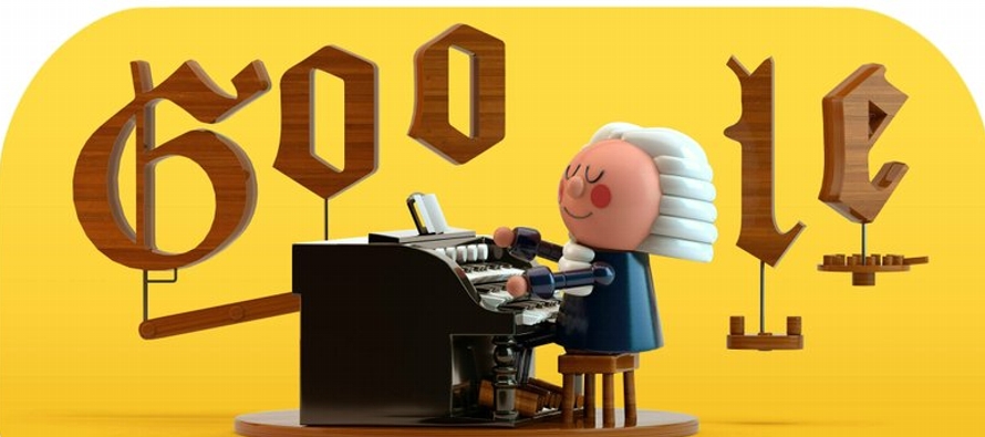 La ilustración muestra una imagen de Bach tocando el órgano en honor a su...