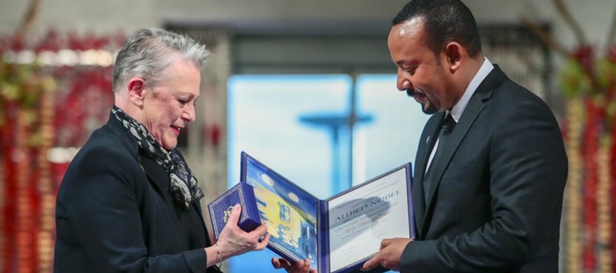 En un discurso al recibir el premio en el ayuntamiento de Oslo, el primer ministro etíope...