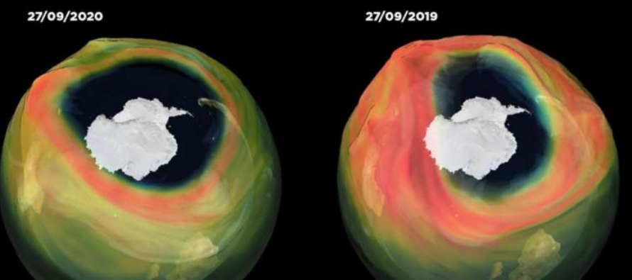 El agotamiento de la capa de ozono en el continente antártico fue captado por primera vez en...