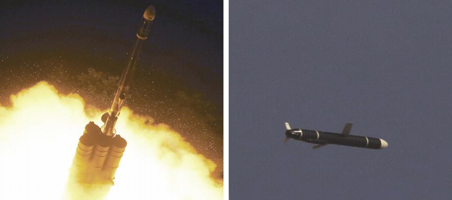 Los medios de comunicación estatales norcoreanos publicaron fotografías de un cohete...