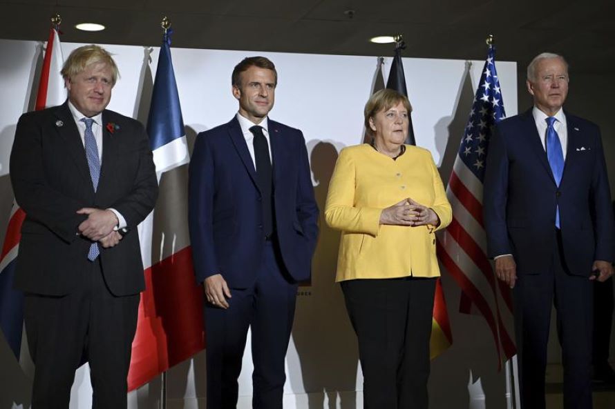 Biden y los jefes de gobierno de Francia, Gran Bretaña y Alemania se reunieron para acordar...