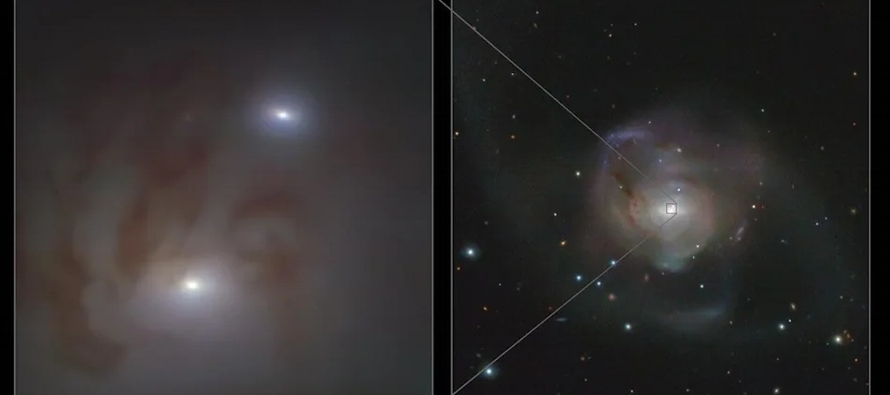 Ubicados en la galaxia NGC 7727, en la constelación de Acuario, el par de agujeros negros...