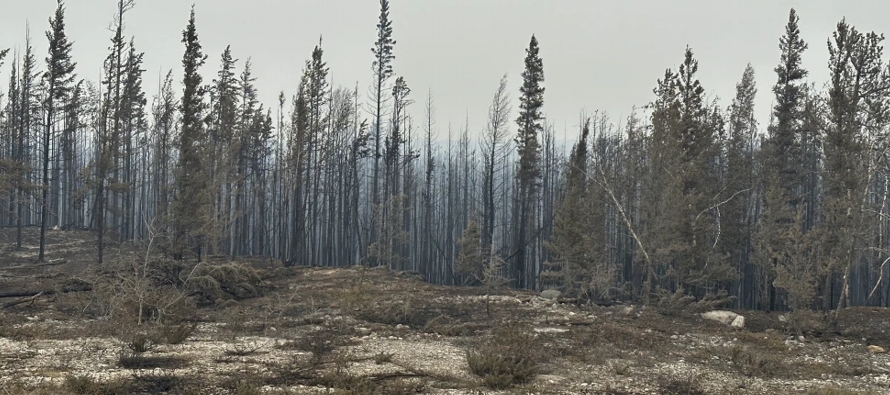 El fuego estaba a 16 kilómetros del borde norte de Yellowknife, y a la gente en las cuatro...